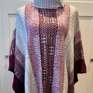 Christopher & Banks Turtleneck Poncho Sweater in Burgundy and Cream